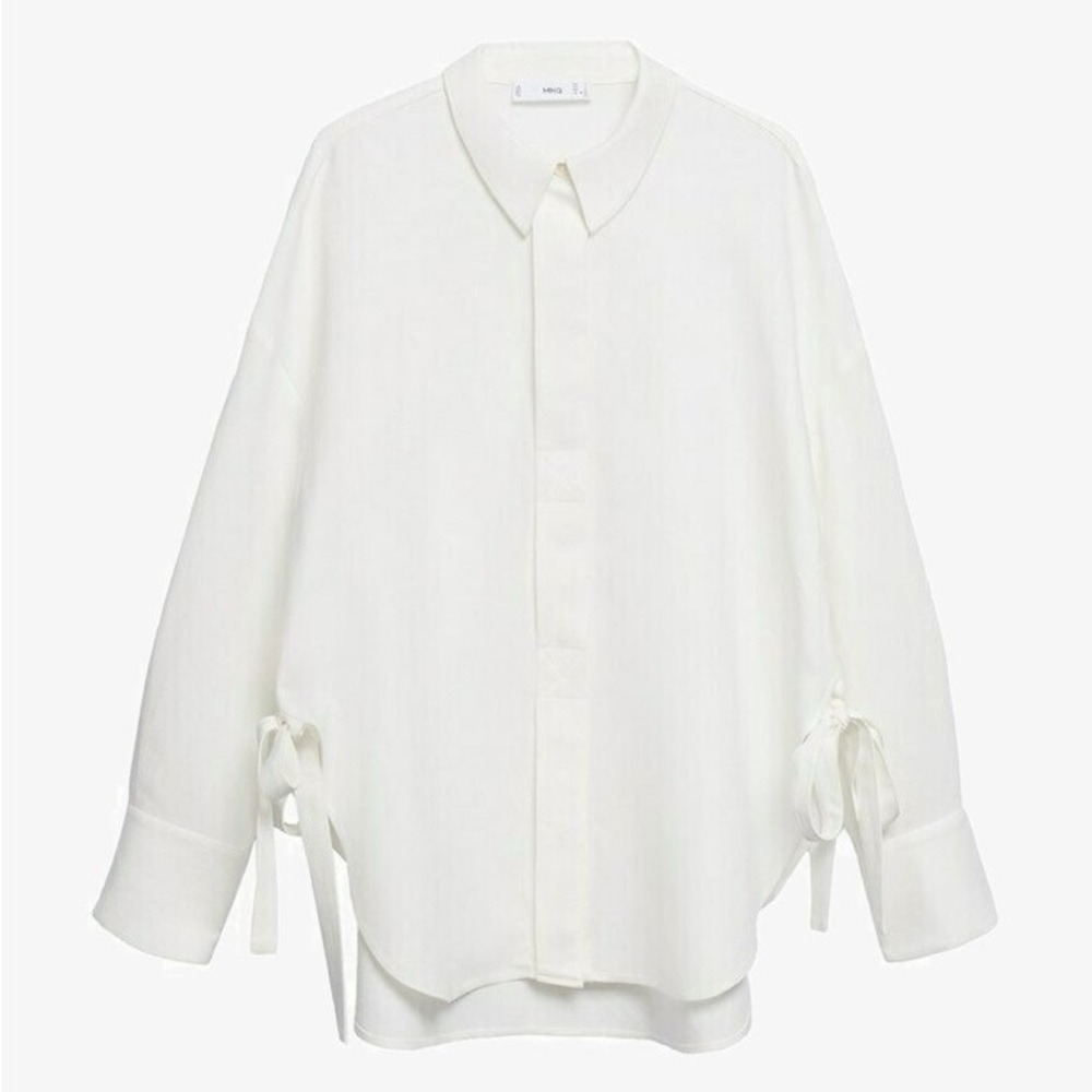 Mango White Button-Up Blouse With Ties XS - Picture 1 of 7
